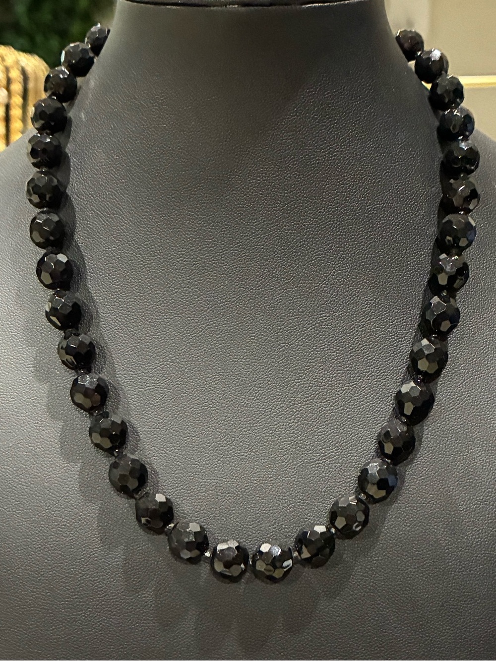 Vintage Hobe Black Glass Faceted Bead Necklace